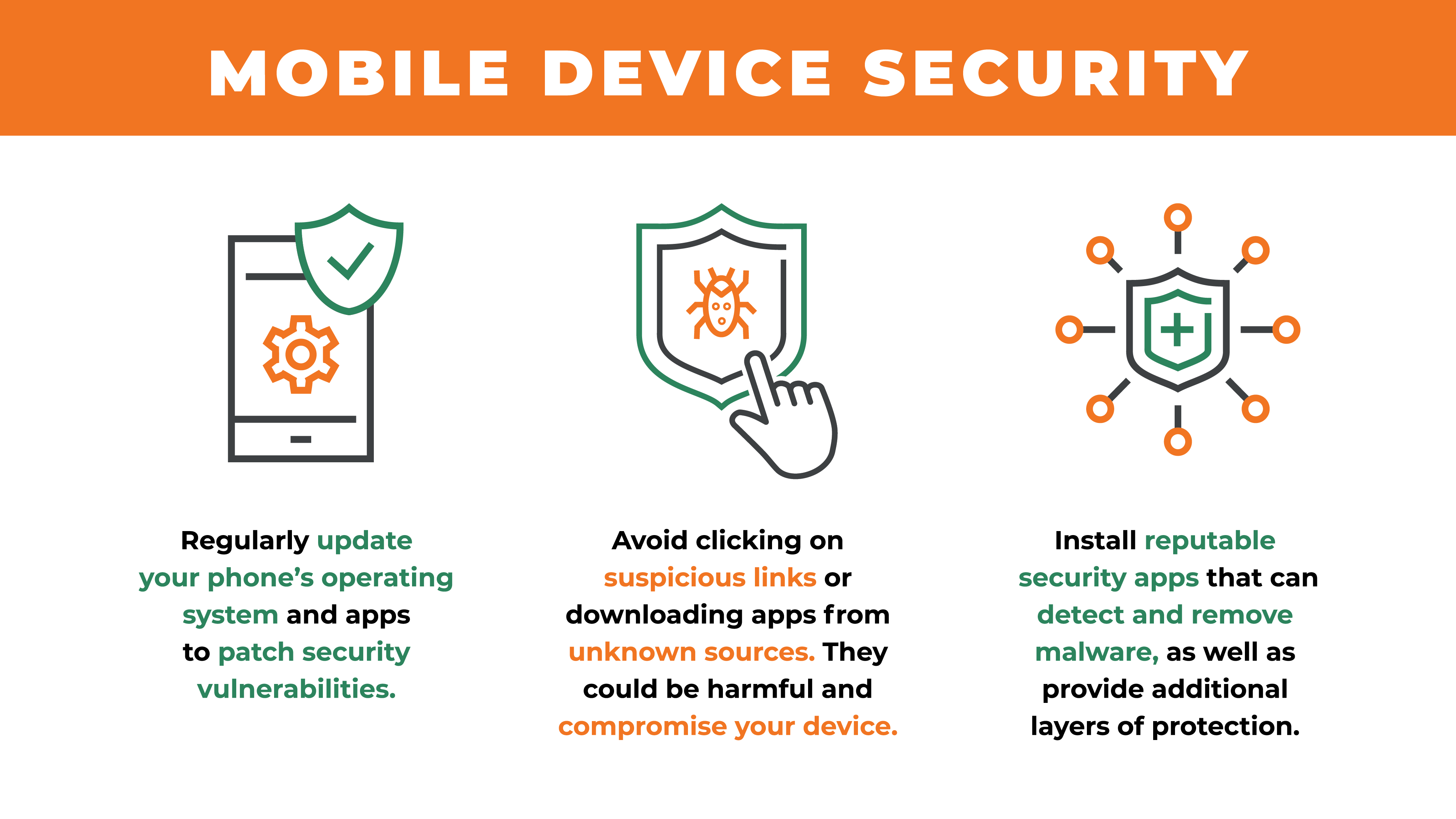 Regularly update your phones operating system and apps to patch security vulnerabilities. Avoid clicking on suspicious links or downloading apps from unknown sources. They could be harmful and compromise your device. Install reputable security apps that can detect and remove malware, as well as provide additional layers of protection.