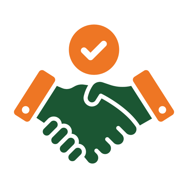 icon of a handshake with a checkmark above the two claspsed hands