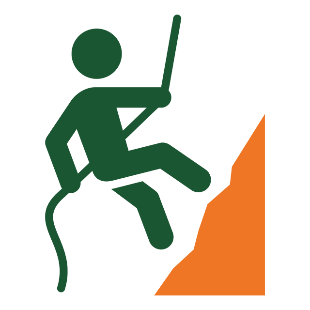 icon of person climbing a mountian with a rope