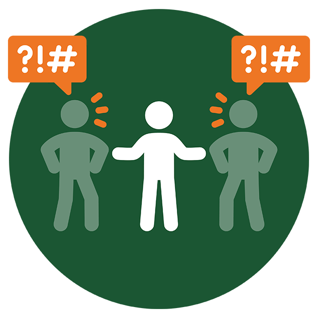 Icon depicting a Person Intervening in Conflict Between Two Arguing People by Standing Between Them