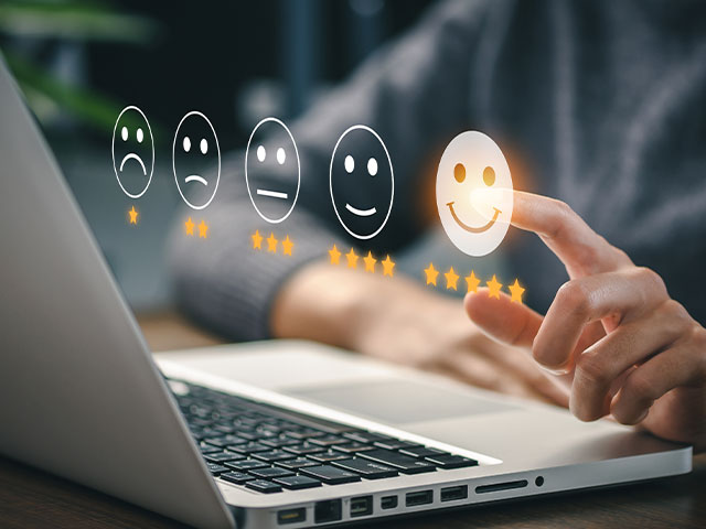 Review page with smiley faces