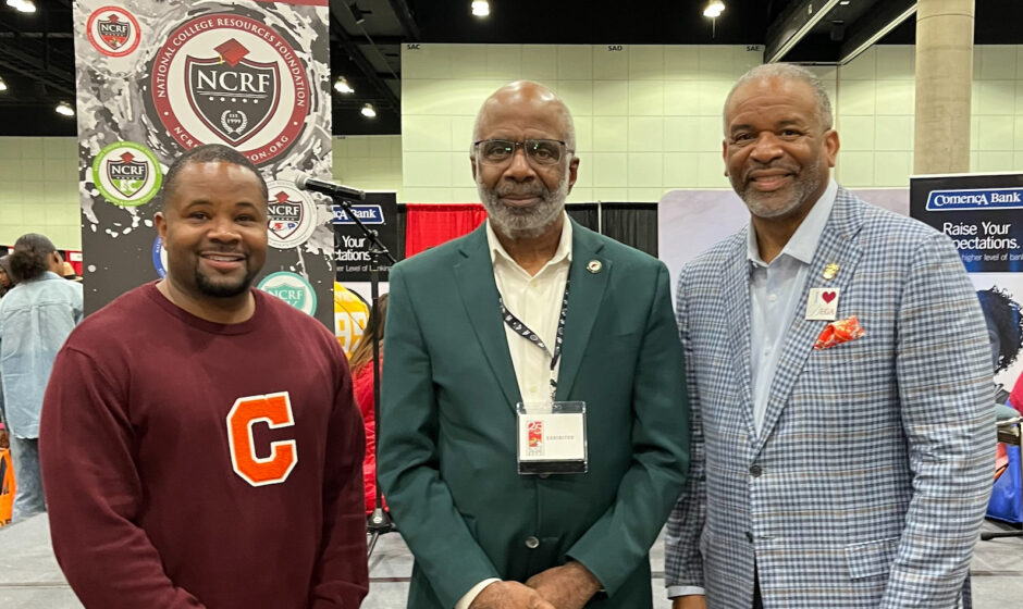 President Robinson is flanked by Claflin University President Dwaun J. Warmack (left) and Talladega College President Gregory J. Vincent (right) (Credit Christina Compere)