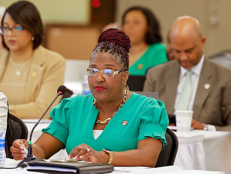 CFO/VP Finance and Administration Rebecca Brown addresses the FAMU Board of Trustees during March Committee meetings.(Credit:Glenn Beil)