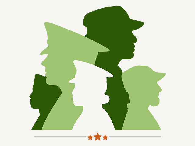 green silhouettes of military veterans