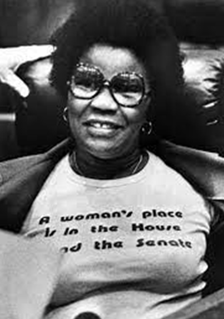  Representative Meek wore this prophetic t-shirt in the House chamber reading "A woman's place is in the House and the Senate". She was later elected to the Senate and then to the U.S. Congress. Meek was the first African American women to be elected to the Florida senate. She was a 1992 Florida Women's Hall of Fame inductee.