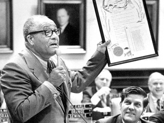 Florida Representative Joe Lang Kershaw (D-Miami) (1911-1999), shown on the floor of the Florida House of Representatives chamber.