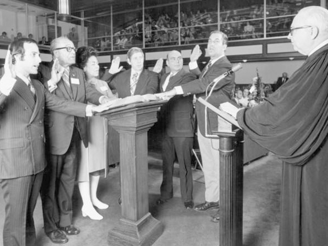 Representatives pictured are Alan S. Becker of North Miami, Joe Lang Kershaw of Miami, Gwen Sawyer Cherry of Miami, William H. Lockward of Miami Lakes, A.M. Fontana of Miami Lakes, and Charles H. Snowden of Hialeah.