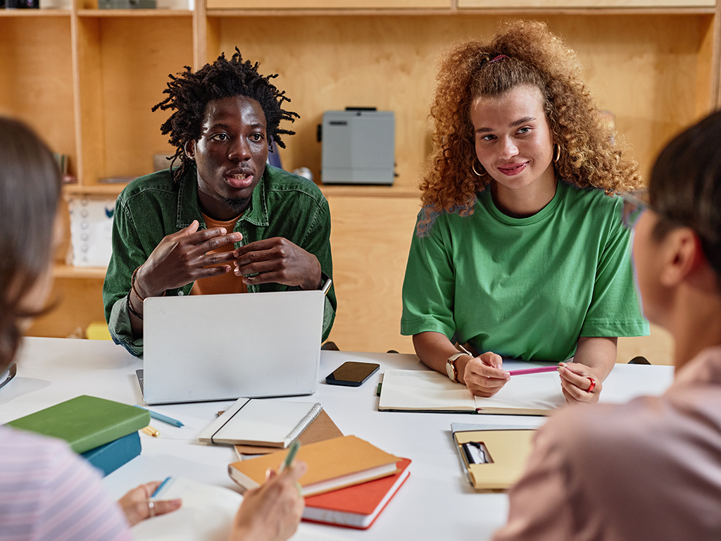 Group of students having a study session