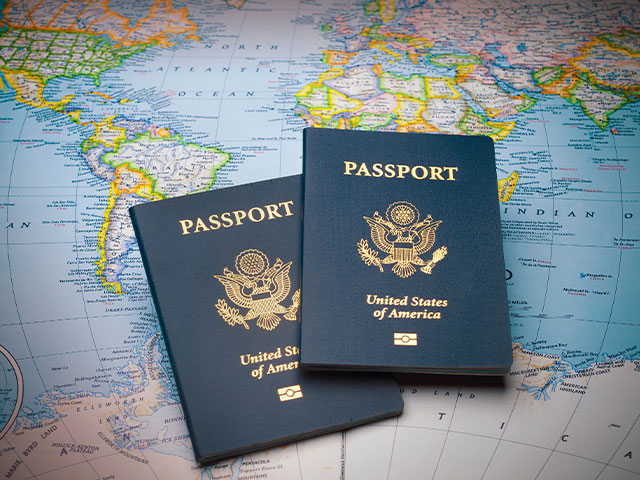 Passports on a map