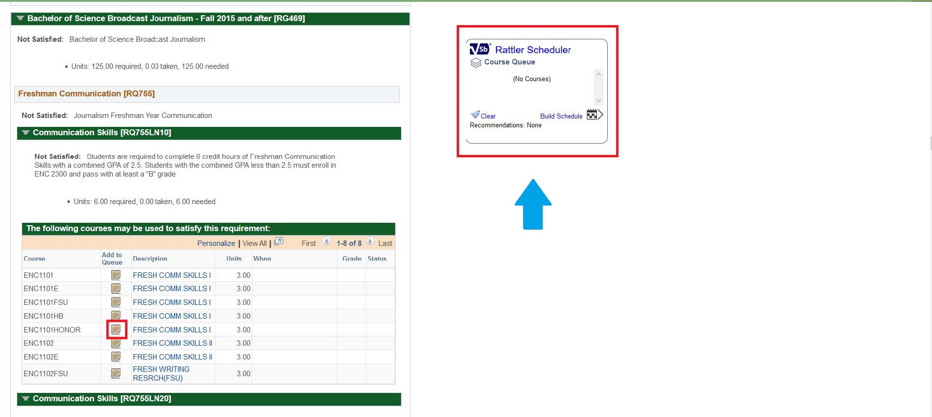 Academic Requirements. Schedule Builder is circled