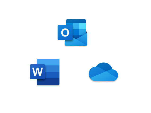 Microsoft Office, OneDrive and Word icons