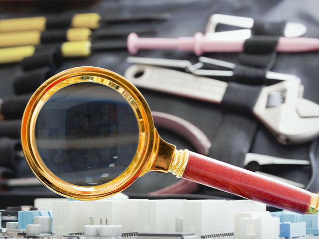 magnifying glass with toolbox