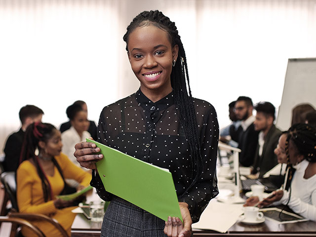 Professional woman holding meeting