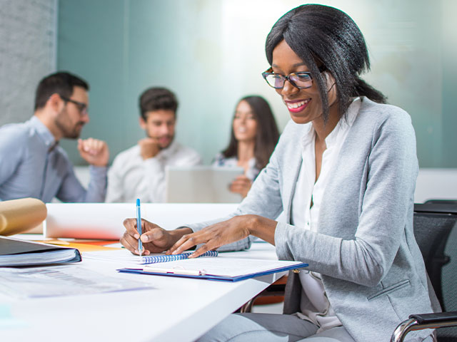 Employees reviewing survey