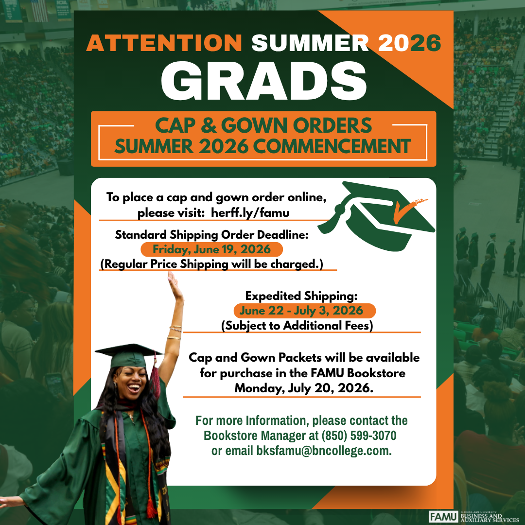 cap and gown order information for summer commencement with happy female graduate