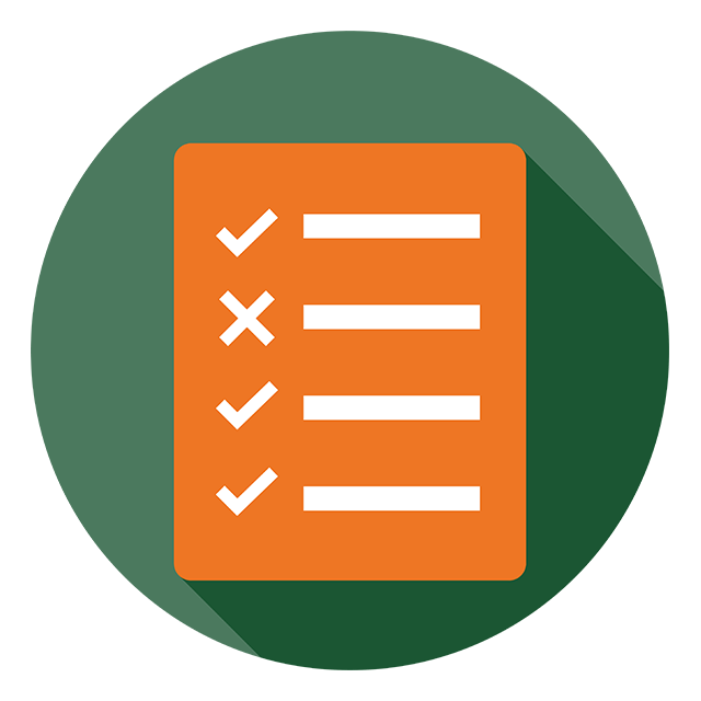 Icon of a document with checkmarks and X's along the side, representing a mix of completed and rejected items.