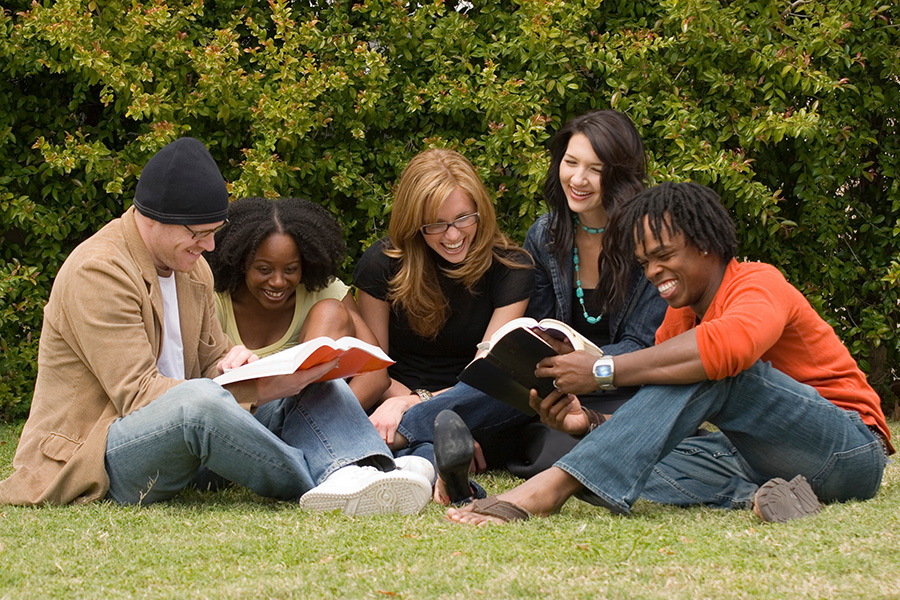 Students talking in a circle