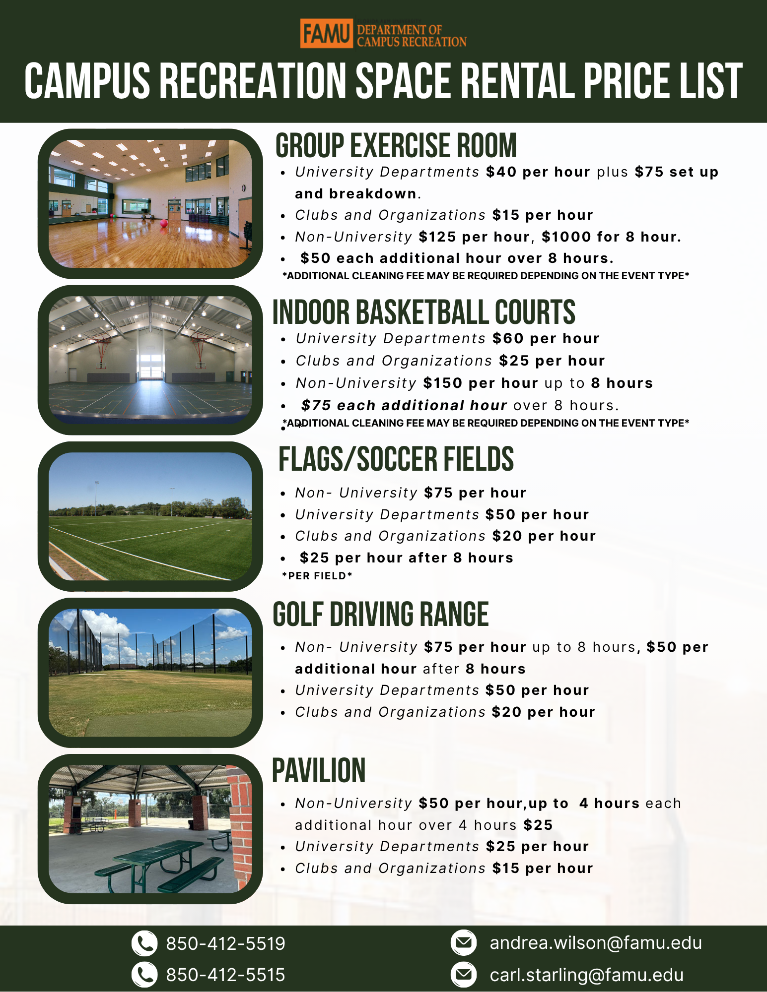 Campus Rec Pricing Sheet
